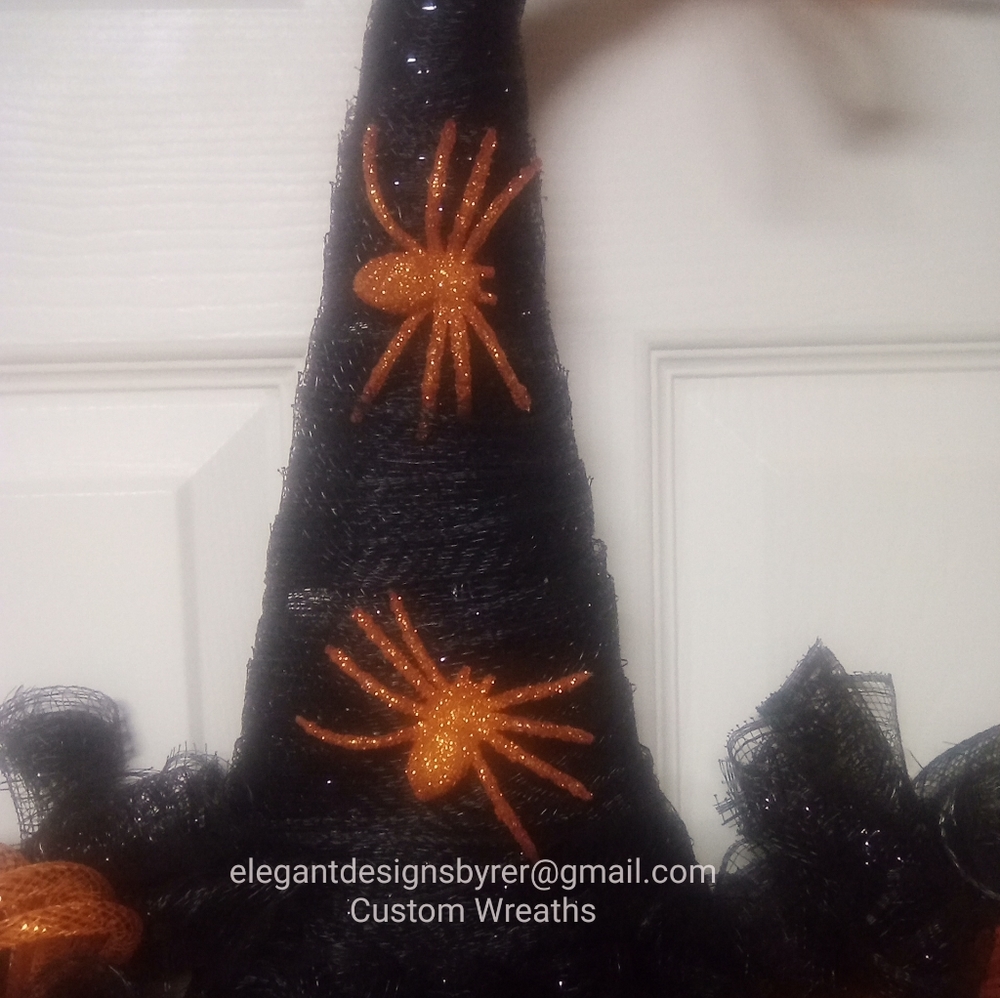 Black and Orange Witch Hat Wreath - Picture 3 of 3